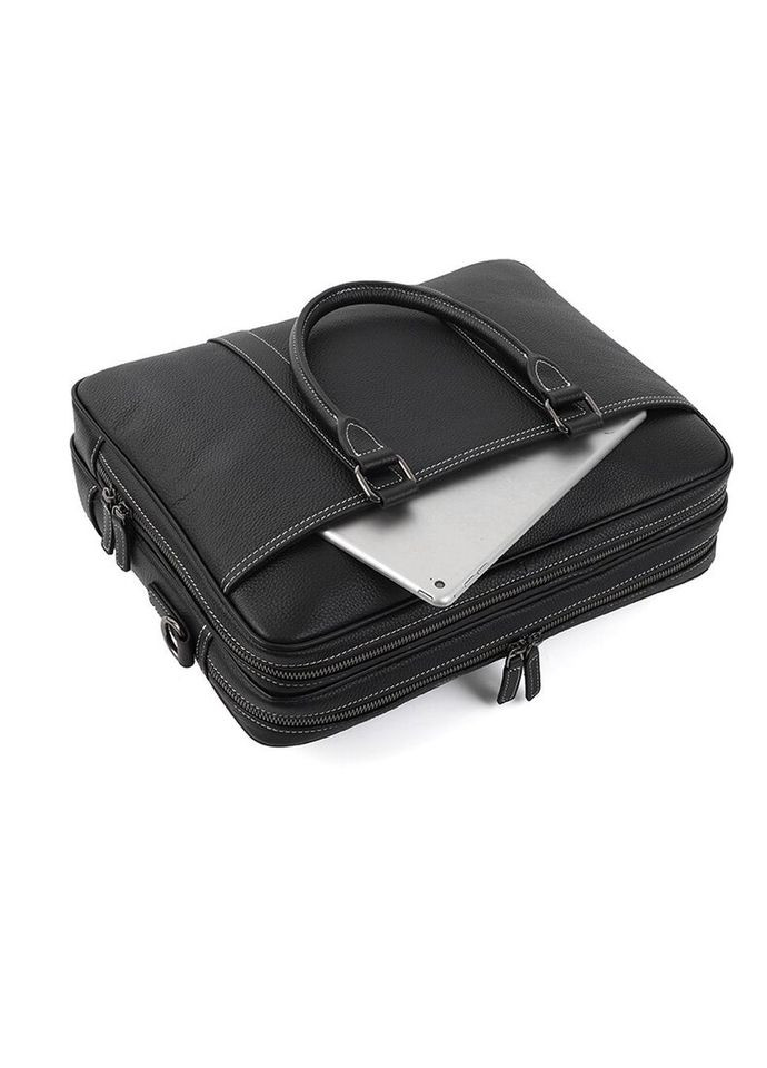 Шкіряна сумка для ноутбука, колір чорний,, 7348A на два відділення John McDee (321726977)