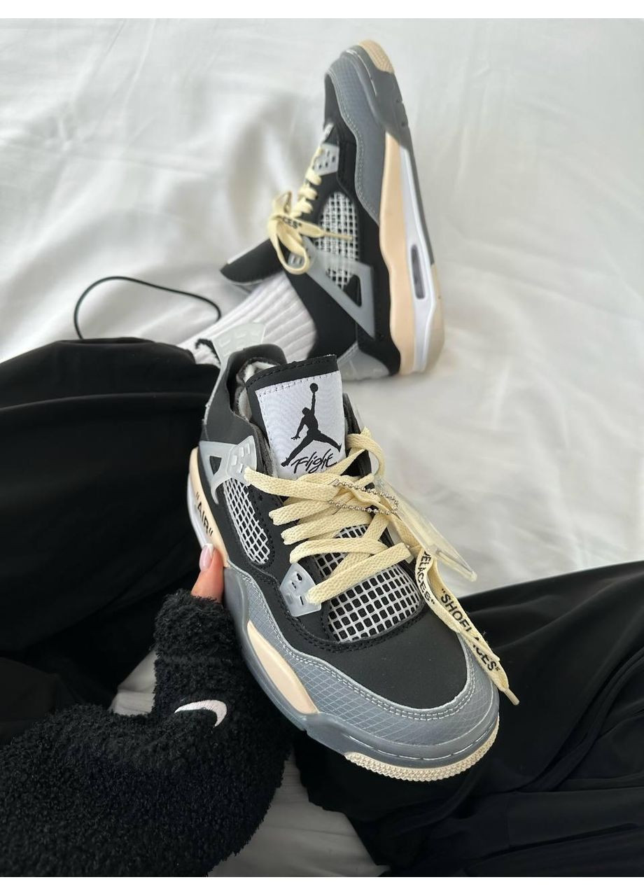 КРОСІВКИ ЖІНОЧІ NIKE AIR JORDAN 4 X OFF WHITE BLACK BEIGE НАЙК АІР ДЖОРДАН No Brand чорні демісезони (368647173)