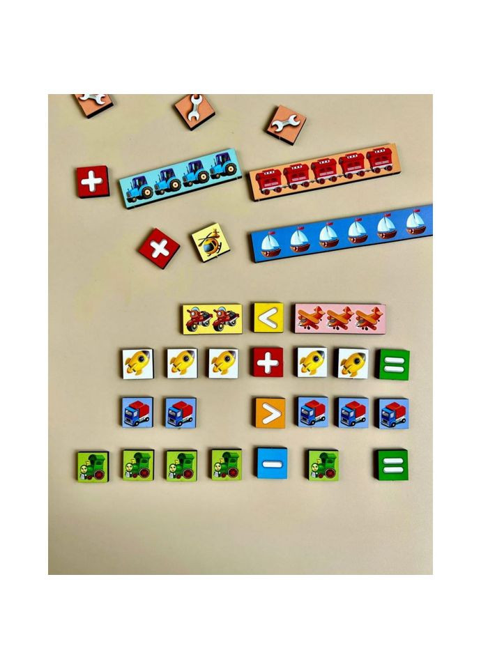 Дерев'яний пазл-сортер "Математичні сходи: Транспорт" (ПСФ078) PSF078 Ubumblebees (367968782)