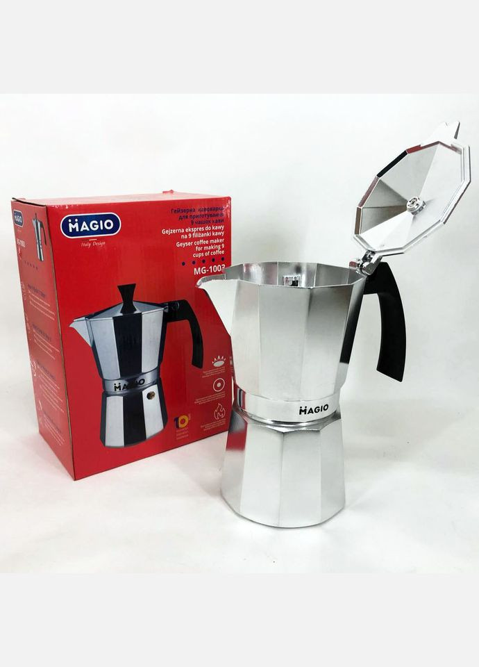 Гейзерна кавоварка MG-1003 450 мл, Маленька кавоварка на 3 чашки, Кавоварки з OA-902 нержавіючої сталі Magio (349822329)