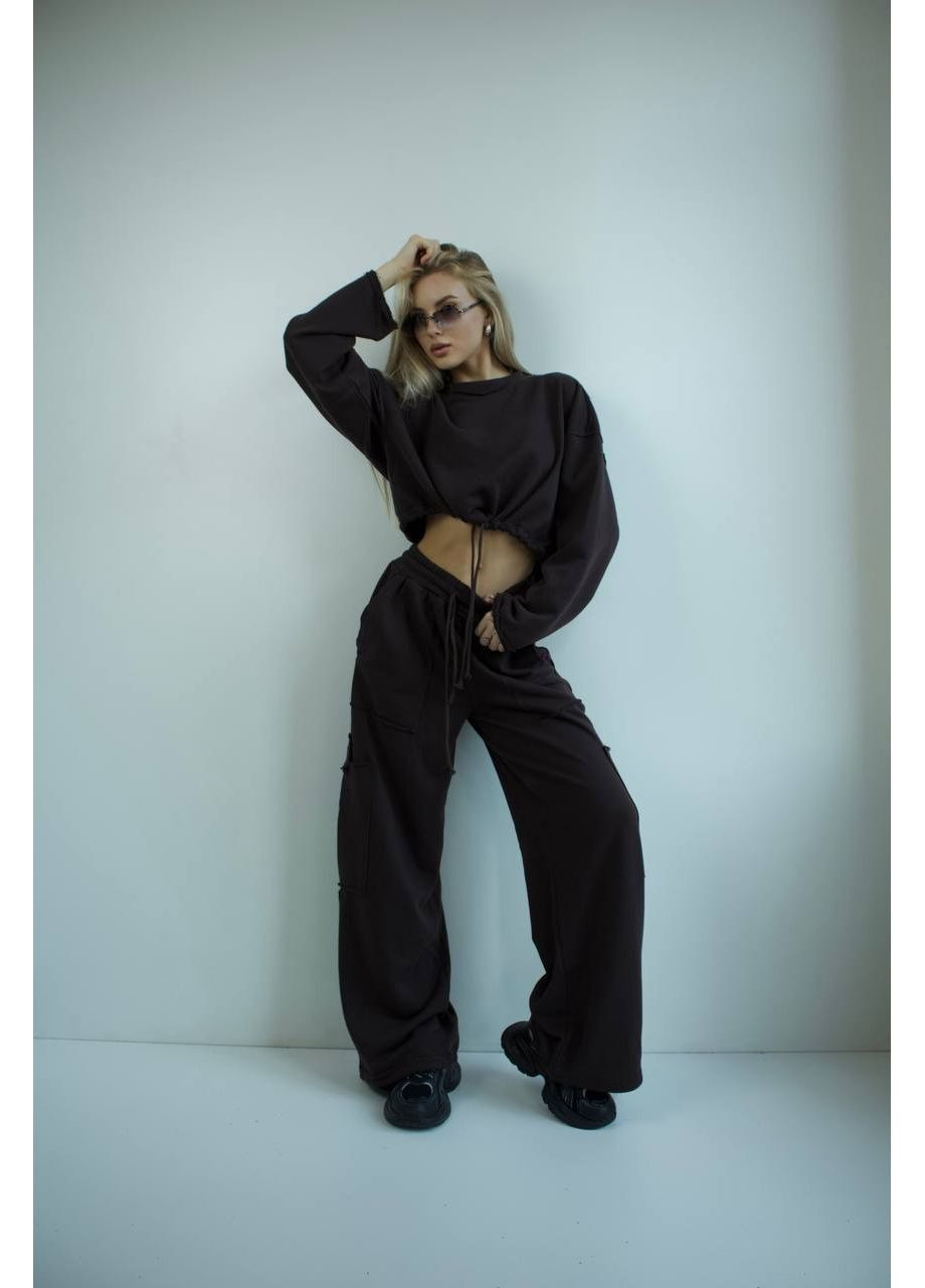 Женский костюм джоггеры+худи черного цвета 35172 No Brand (363132917)
