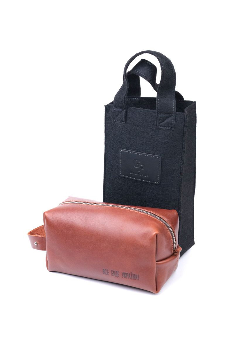 Мужская косметичка большого размера из гладкой кожи на молнии Украина светло-коричневая 16769 Grande Pelle (362418382)