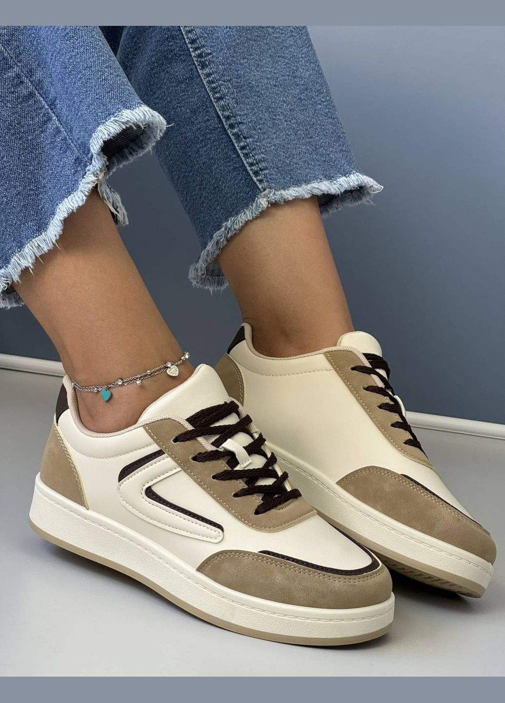 Стильные кроссовки женские для девочки (р 36 - 41) AESD бежевые демисезоны (301538329)