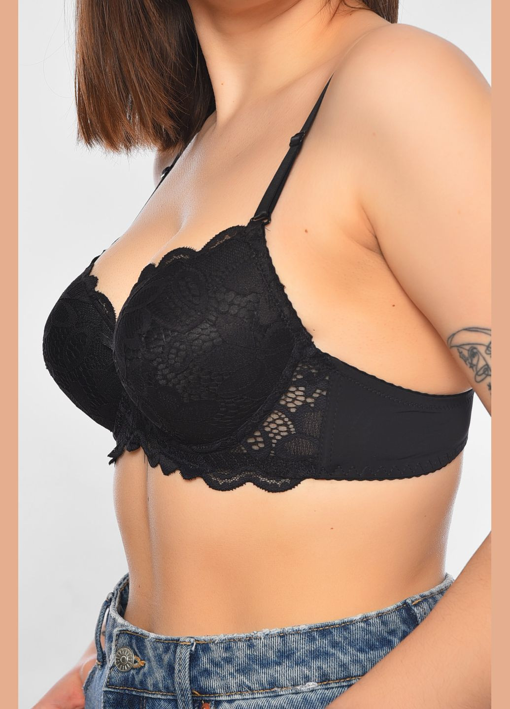 Чёрный бюстгальтер женский чёрного цвета чашка в Let's Shop полиамид