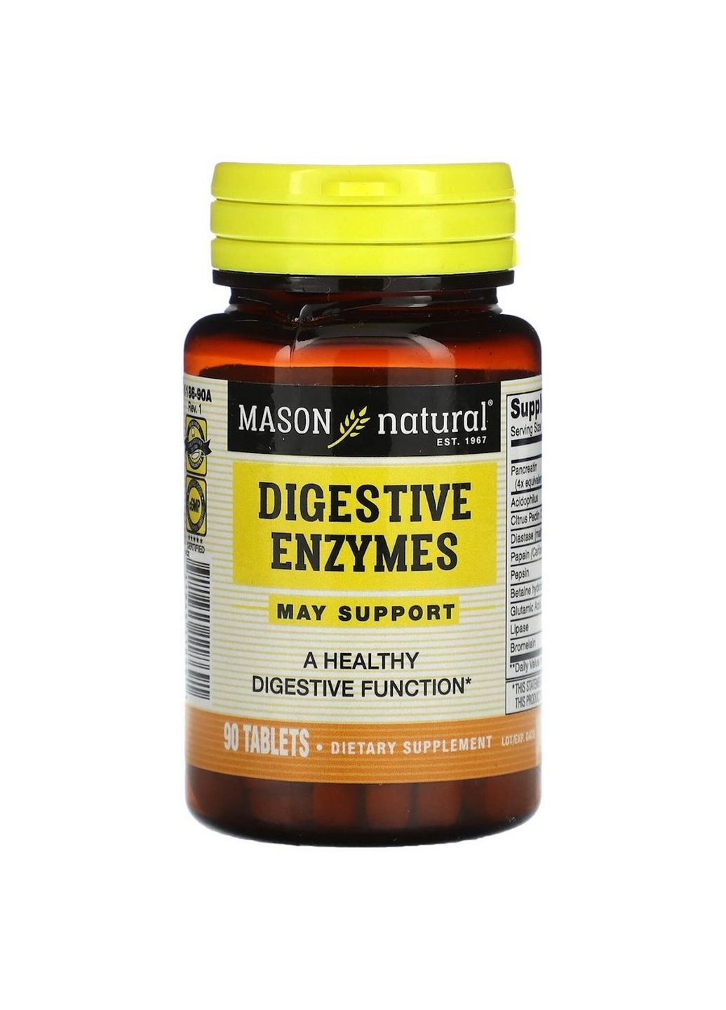 Пробіотики та пребіотики Digestive Enzymes, 90 таблеток Mason Natural (293420177)