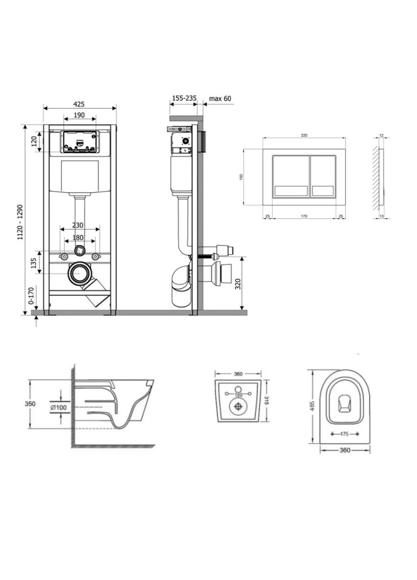 Набор Nest 4 в 1 подвесной унитаз Jay Ultra Quiet 485x360x320 + комплект инсталляции QT07335177W45135 Qtap SD00051259 (385683697)