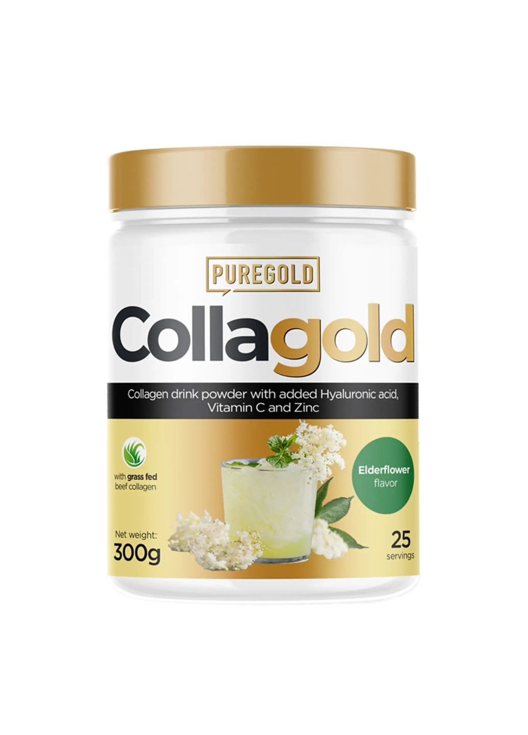 Collagold - 300g Eldelflower (бузина) колагеновий порошок з гіалуроновою кислотою Pure Gold Protein (292314741)