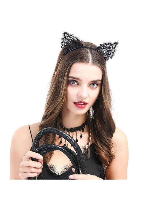 Жіночий обруч із котячими вушками чорного кольору. Обруч на голову для інтимних ігор. China (360608685)