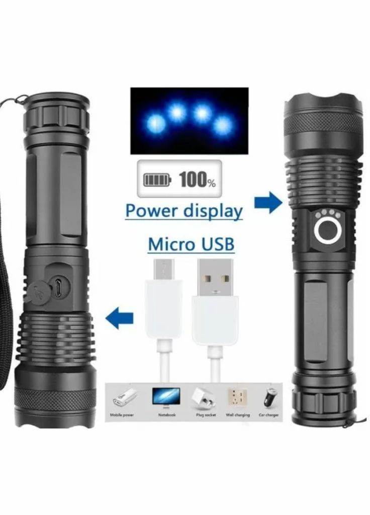 Светодиодный мощный яркий фонарь P55-HP50 CREE XHP50 ручной аккумуляторный фонарик Police (297331303)