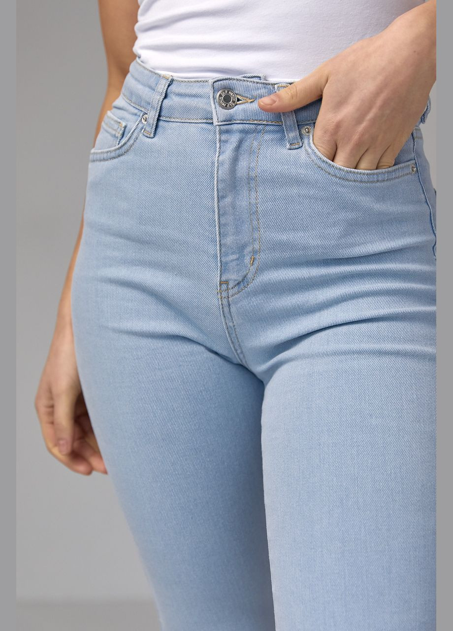 Жіночі джинси-кльош з високою посадкою - блакитний Lurex - (282957670)
