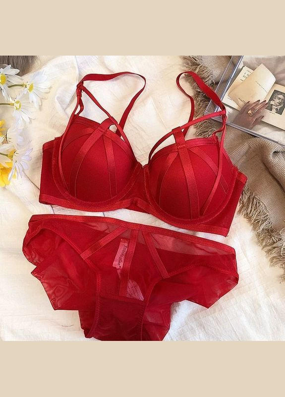 Чорний демісезонний комплект rich жіночої нижньої білизни з push-up набір бюстгалтер з пуш-ап трусики в декорі стрічками No Brand Комплект нижньої білизни Rich