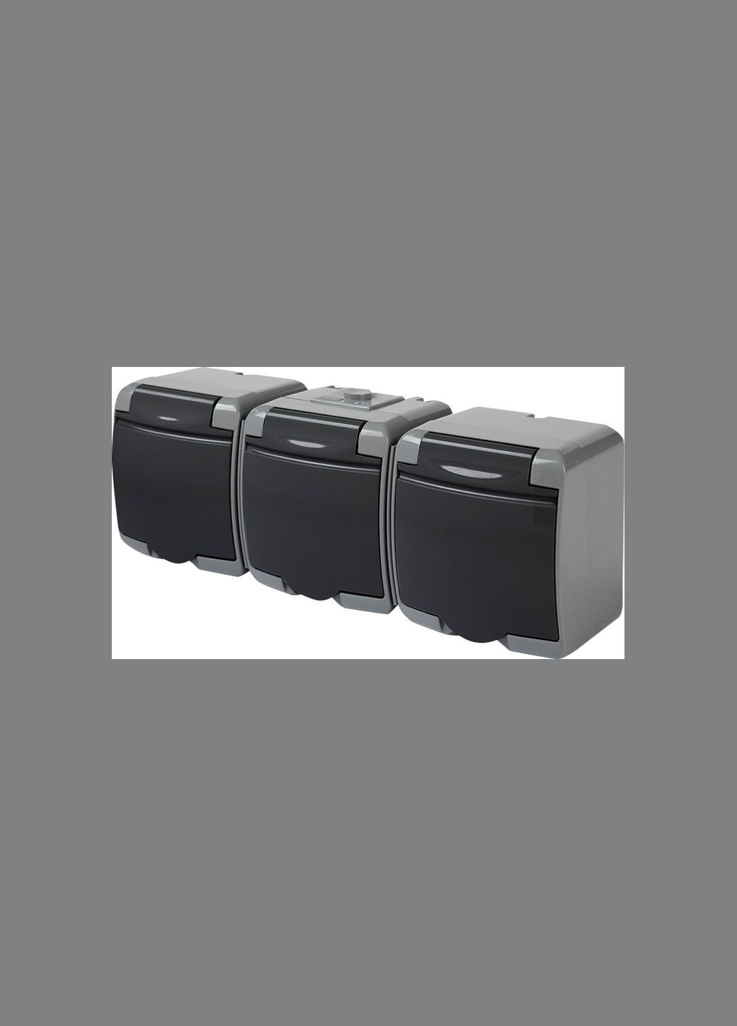 Розетка потрійна із заземленням зовнішня з кришкою графіт IP54 сіра [4668108] RHE-3s-SRG ETI (344537786)