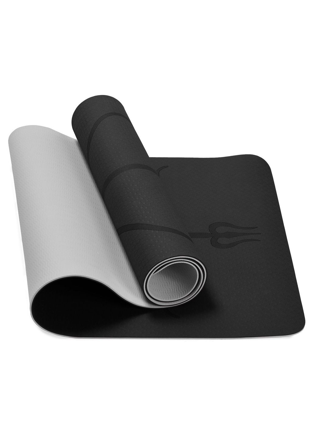 Коврик для фітнесу з малюнком 183/61см TPE+TC 6мм двошаровий чорний-сірий U-Powex (304541853)