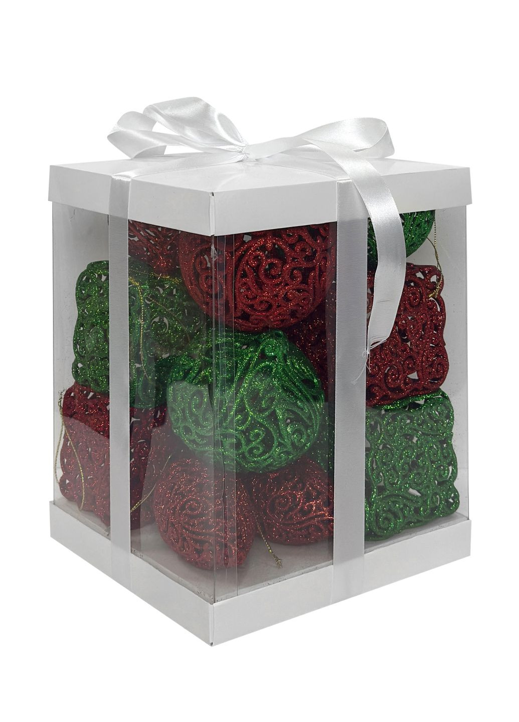 Новогодний набор ёлочных украшений №134 красные и зелёные ажурные 8–11 см – 14 шт MIS LT (365627722)