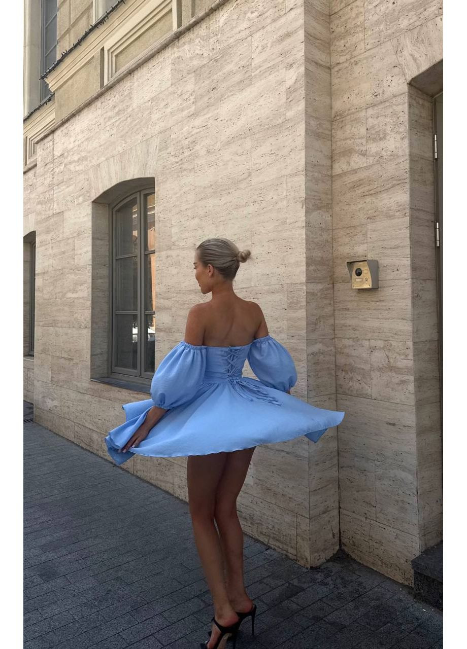 Блакитна кежуал розкішна жіноча сукня з відкритими плечима з пишною спідницею, з відкритими плечима, з відкритою спиною Україна однотонна