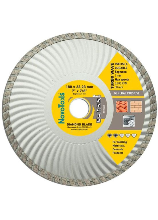 Алмазний диск (180х7х22.23 мм) круг відрізний турбо (23224) NovoTools (286423667)
