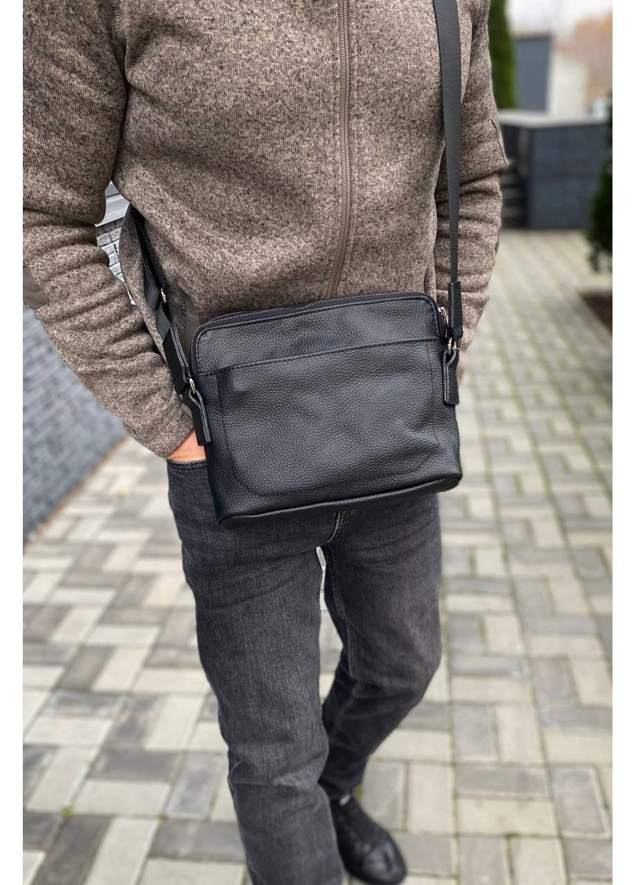 Чоловіча сумка-месенджер з натуральної шкіри Slide (чорна) No Brand (368540885)