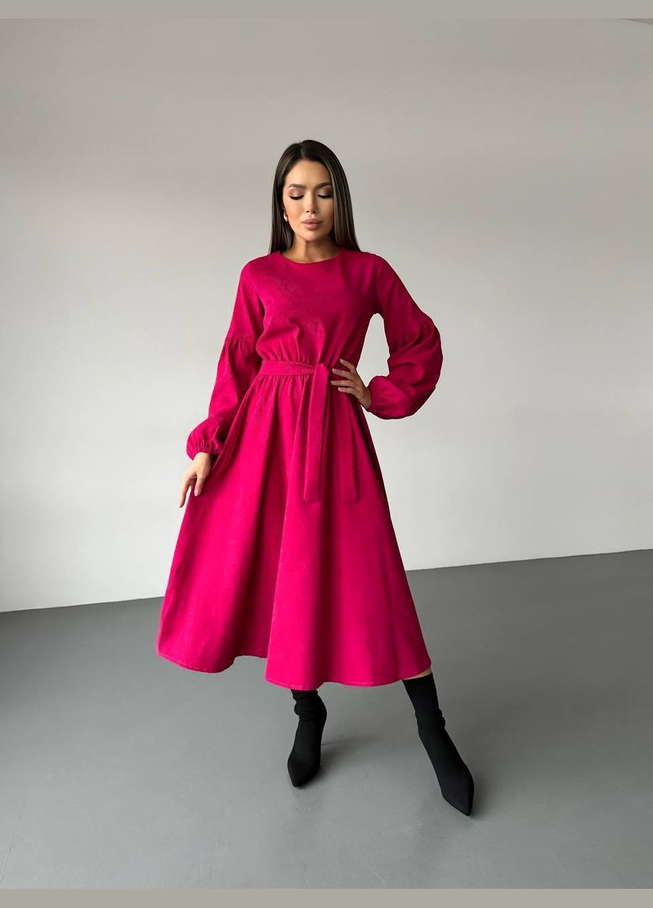 Малиновое кэжуал платье из вельвета No Brand однотонное