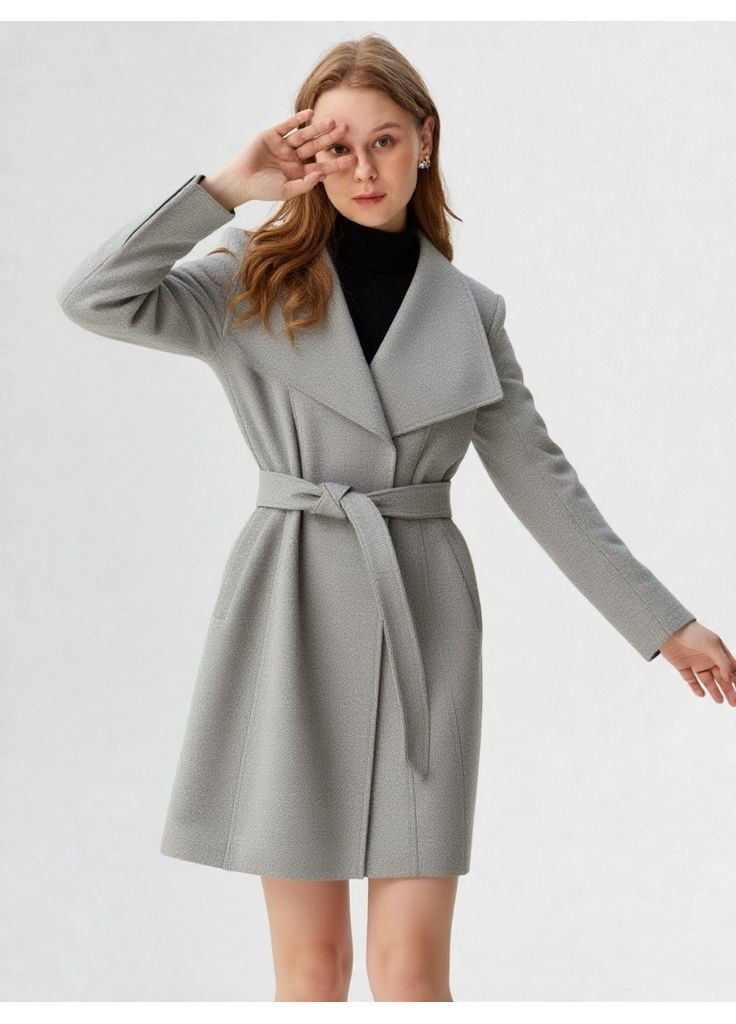 Серое демисезонное Пальто No Brand