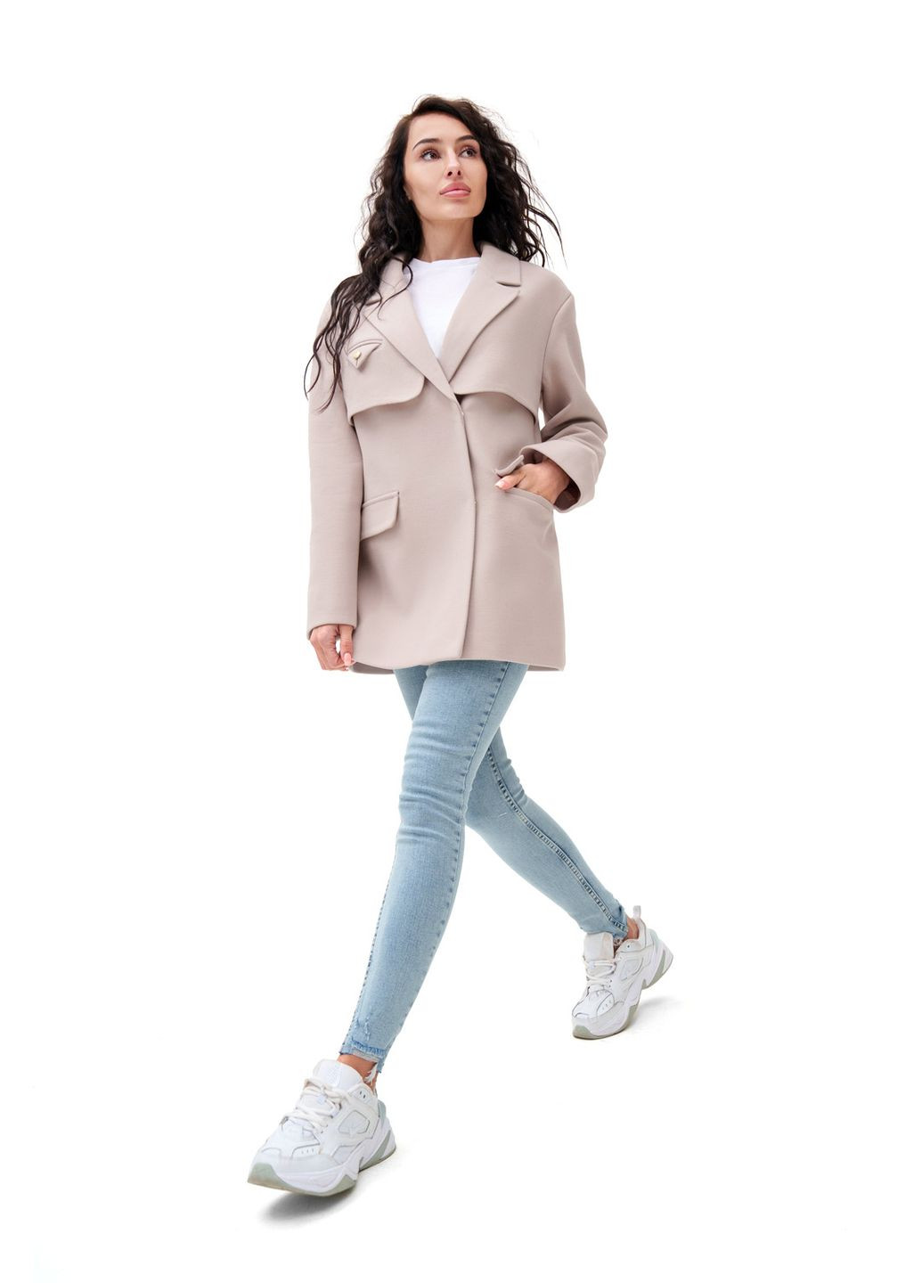 Бежеве демісезонне Коротке кашемірове пальто «Соло» бежеве (кашемір) Emass