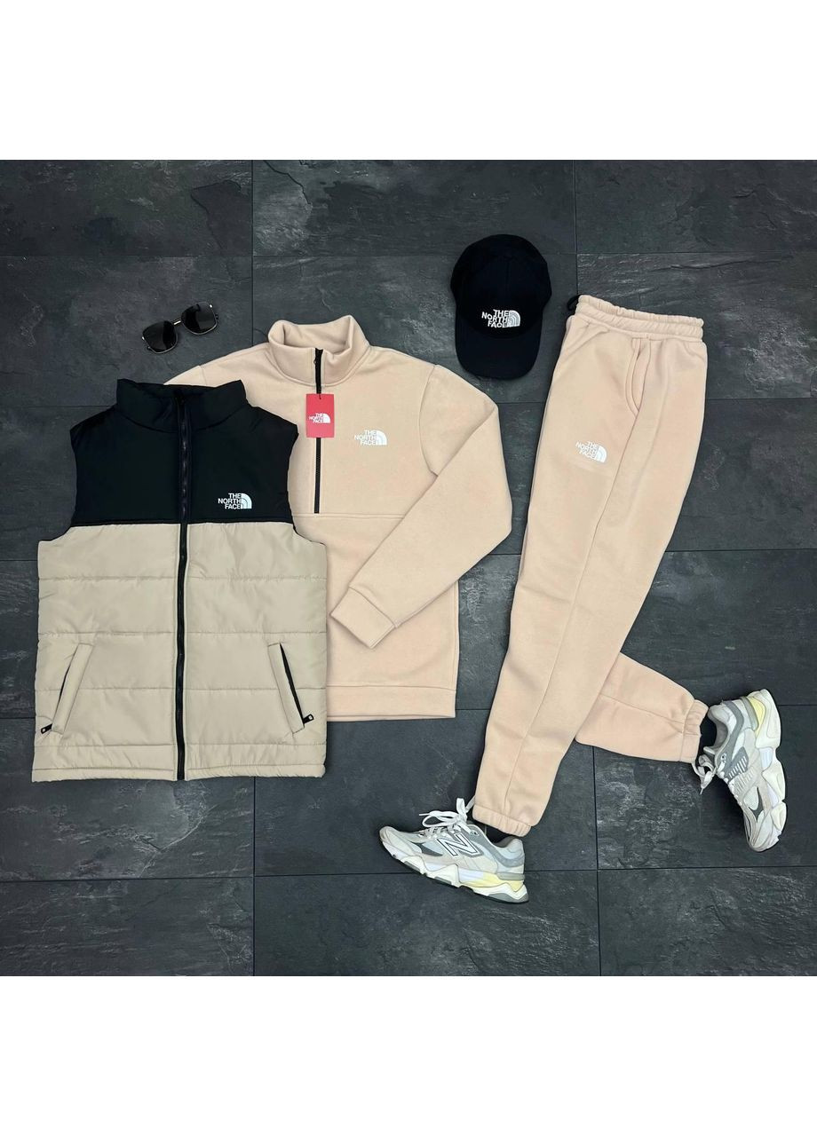Мужской спортивный костюм 4в1 + жилетка+кепка TNF бежевый No Brand (355340848)