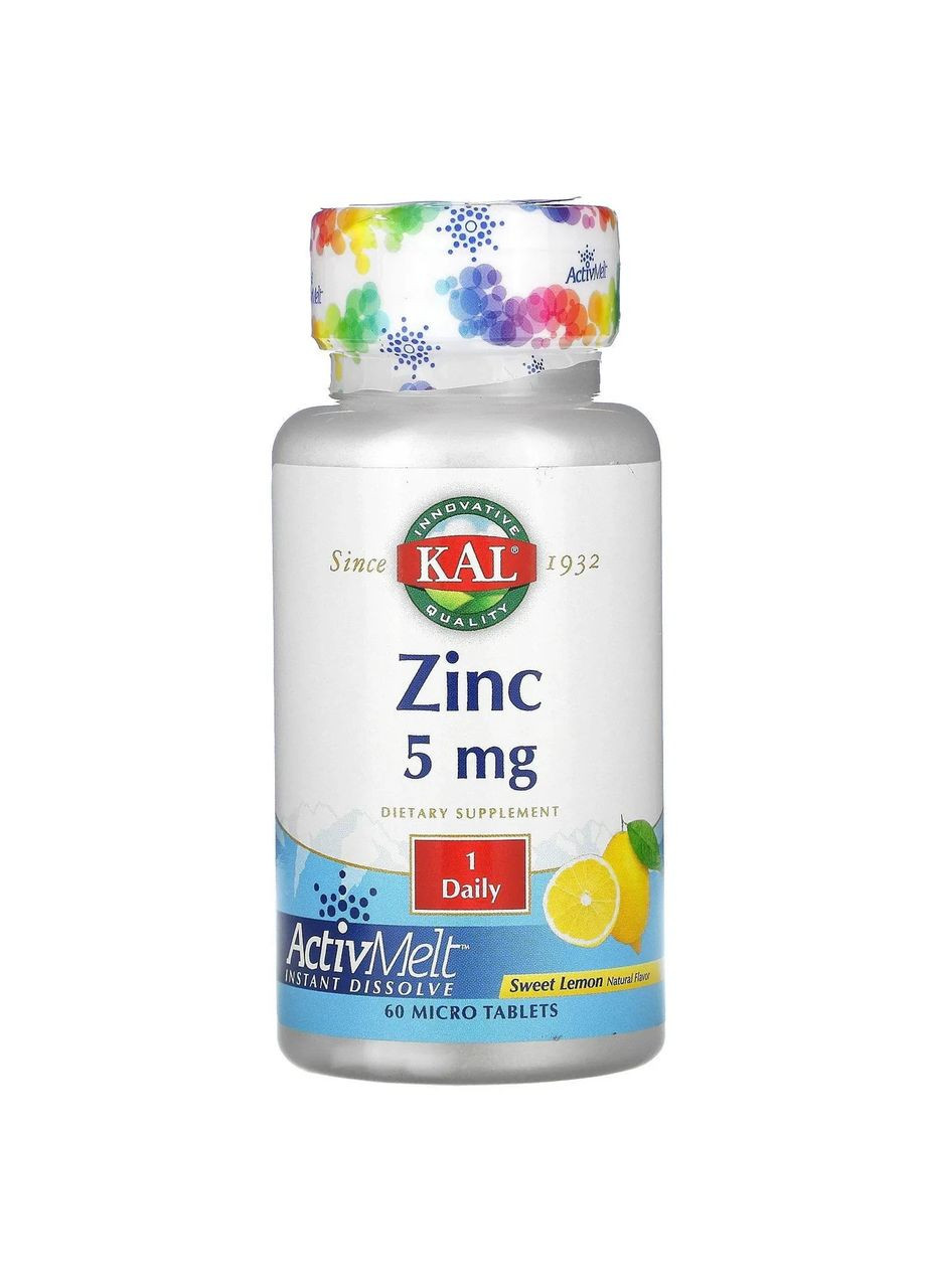 Цинк, солодкий лимон, Zinc ActivMelt Sweet Lemon,, 5 мг, 60 мікротаблеток KAL (361349236)
