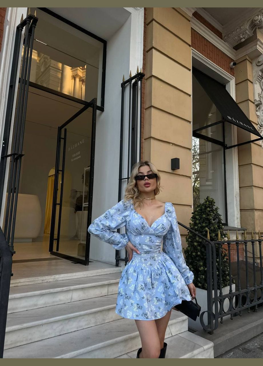 Блакитна повсякденний, кежуал сукня комбінезон у квітковий принт No Brand з квітковим принтом