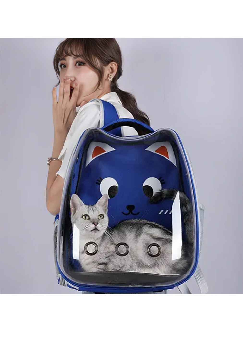 Рюкзак с прозрачной стенкой для переноски перевозки транспортировки животных собак кошек весом до 7 кг (481073-Prob) Синий Unbranded (352683287)
