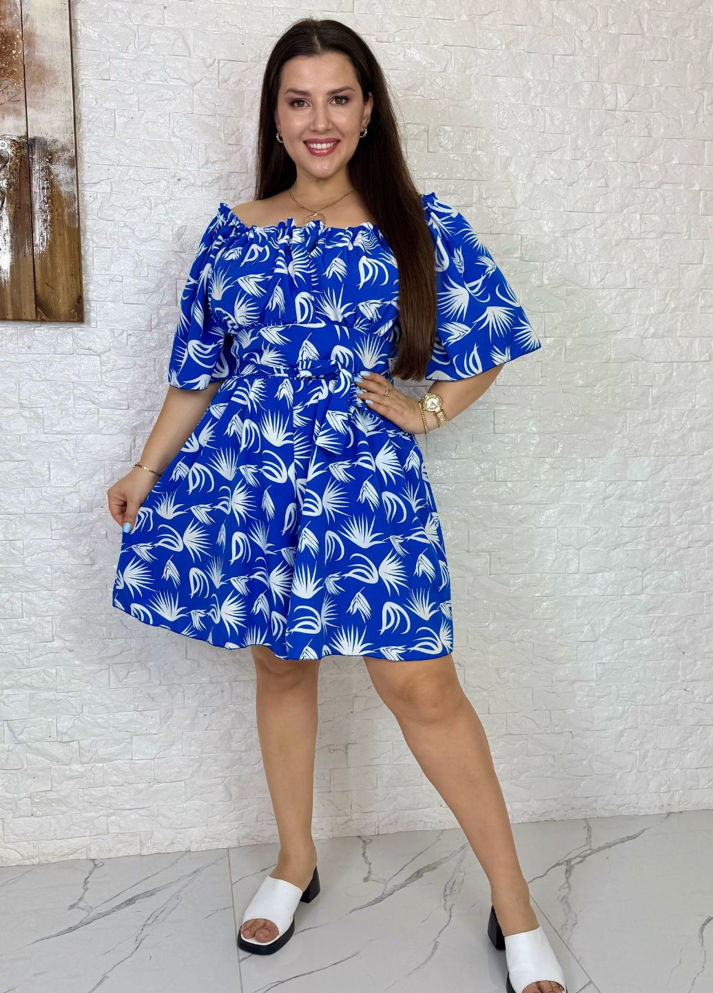 Комбинезон-платье до колена Україна комбинезон-шорты абстрактный синий повседневный софт