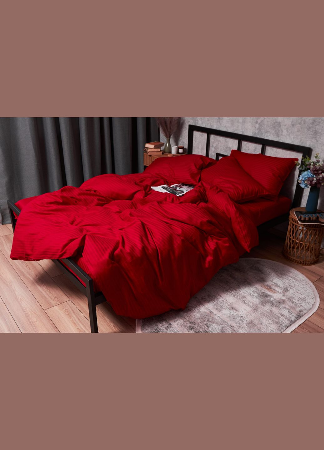 Комплект постельного белья Satin Stripe семейный 143х210х2 наволочки 2х50х70 (MS-820003596) Moon&Star stripe red (288043460)