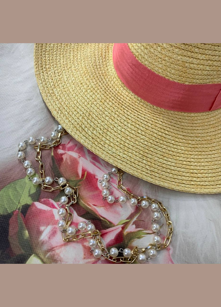 Летняя соломенная шляпа Федора с широкими полями и цепочкой Zarina Pink No Brand (293815347)