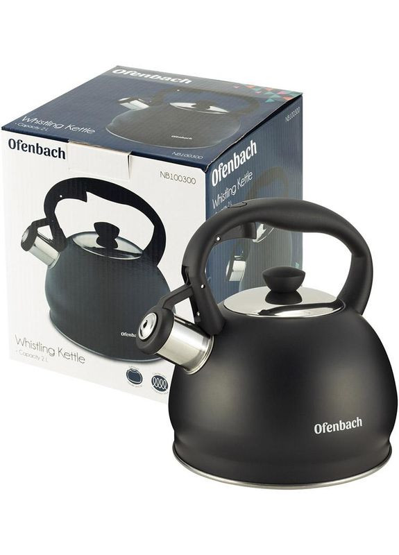Чайник из нержавеющей стали 2л со свистком черный матовый для чая и чаепития Ofenbach (368987487)