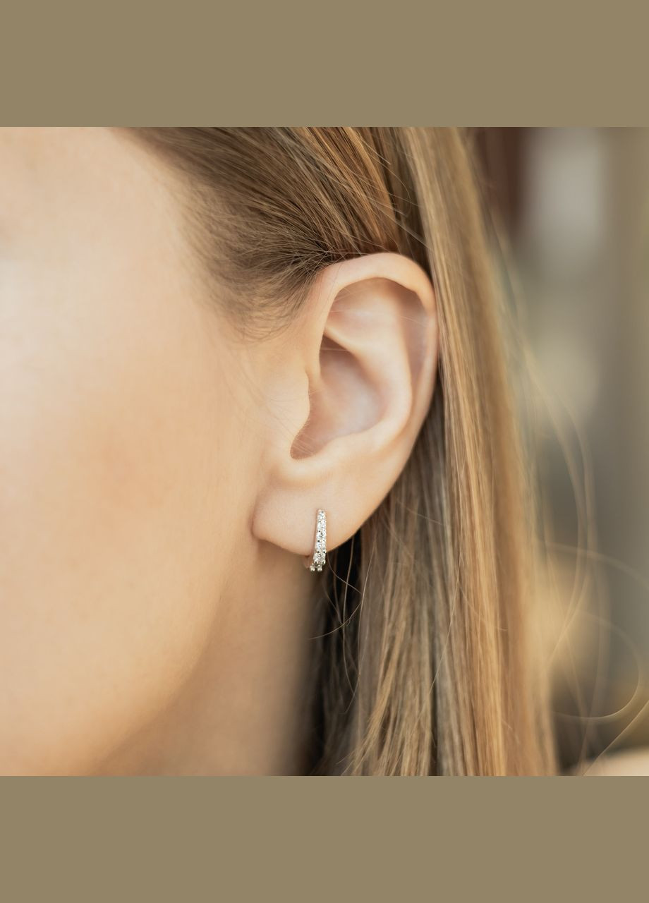 Серебряные серьги с камнями разного размера Дорожка из белых фианитов No Brand (333705564)