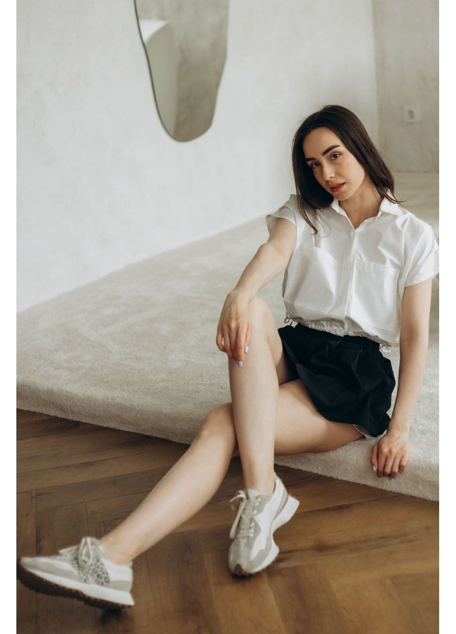 Белая рубашка модница женская хлопок короткая летняя карманы 42 белая Модниця