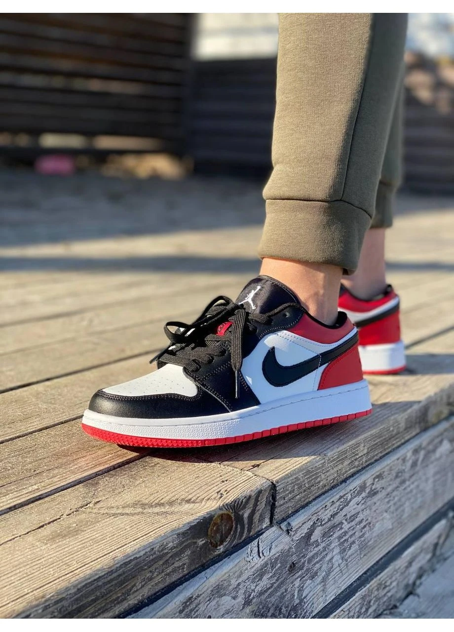 КРОССОВКИ ЖЕНСКИЕ NIKE AIR JORDAN RETRO 1 LOW WHITE RED BLACK 3 НАЙК АИР ДЖОРДАН No Brand чёрные демисезоны (368858151)