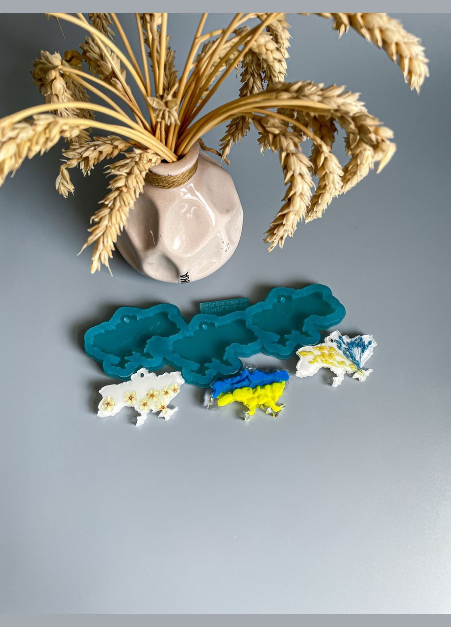 Молд 3в1 карта України 64*40*5 мм з отвором для брелоків силіконова форма молд для епоксидної смоли No Brand (370566474)