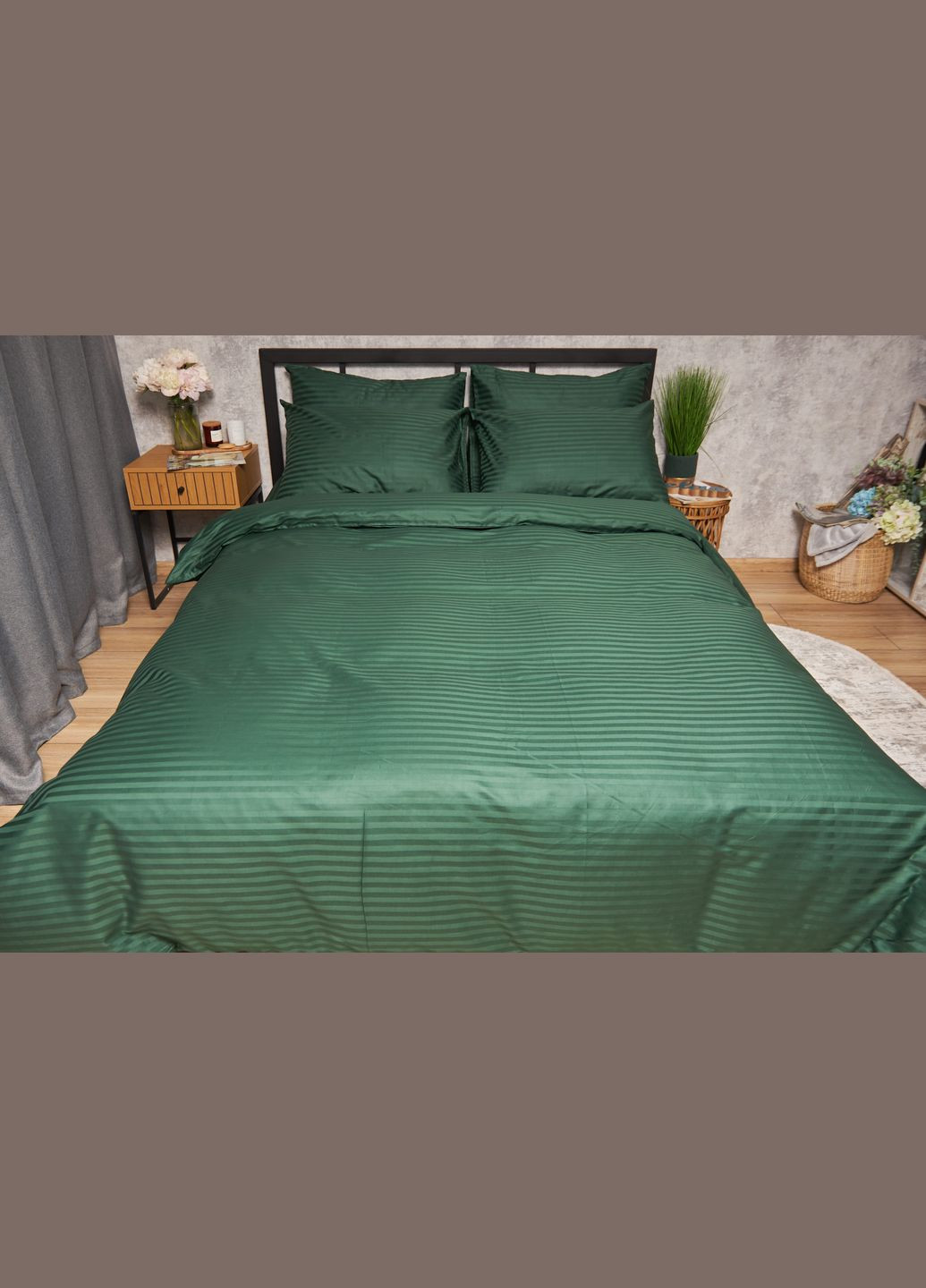 Комплект постельного белья Satin Stripe «» King Size 220x240 наволочки 2х40х60 (MS-820005285) Moon&Star Stripe Verdant (296909968)