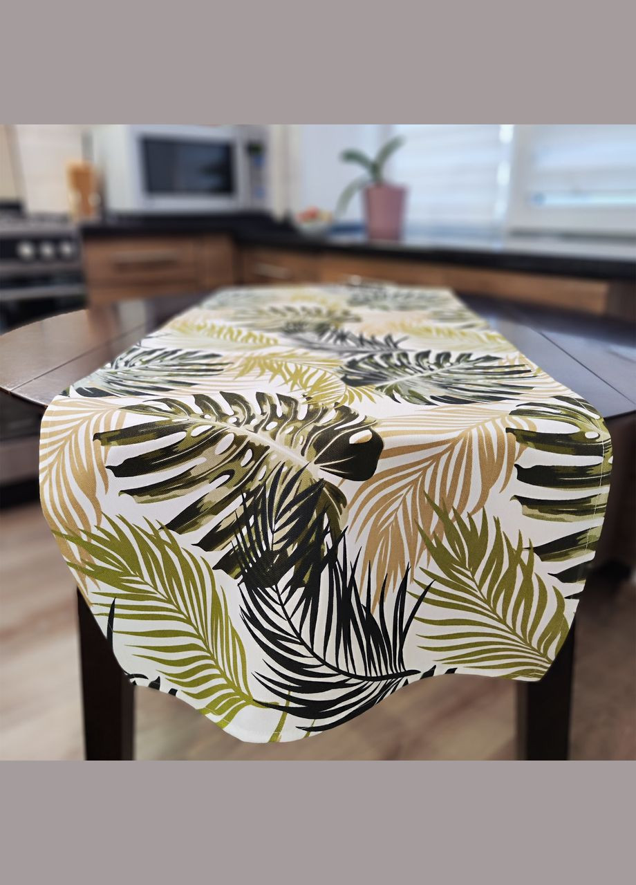 Декоративна стильна доріжка на стіл водовідштовхувальна, ранер з тропічним листям 37х100 Maystat (305775308)