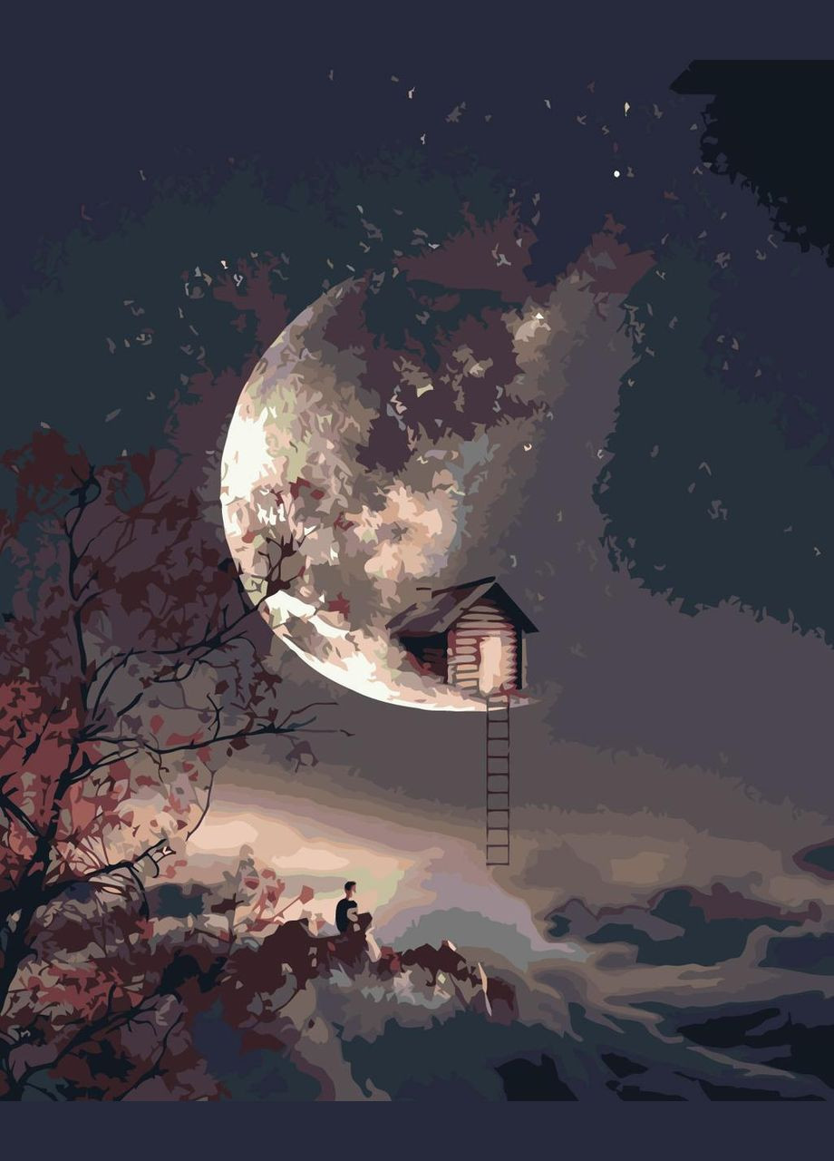 Картина космос за номерами Картини Малювання по номерах Будиночок на місяці 40х50 Живопис на полотні фарбами 3105 Origami (366222050)