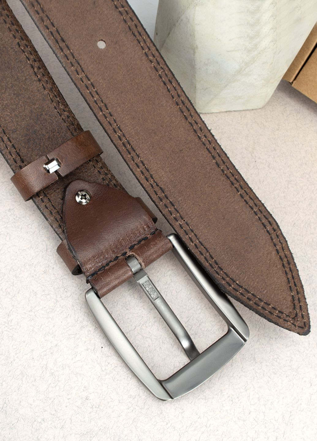 Ремень батальный мужской кожаный коричневый PS-4072 (180 см) Puos (285742842)