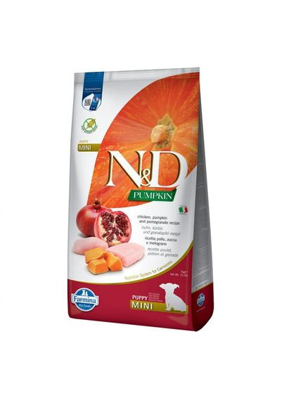Фармина сухой корм для собак N&D GRAIN FREE PUMPKIN CHICKEN & POMEGRANATE PUPPY MINI с курицей, тыквой и гранатом, 7 кг Farmina (334058396)