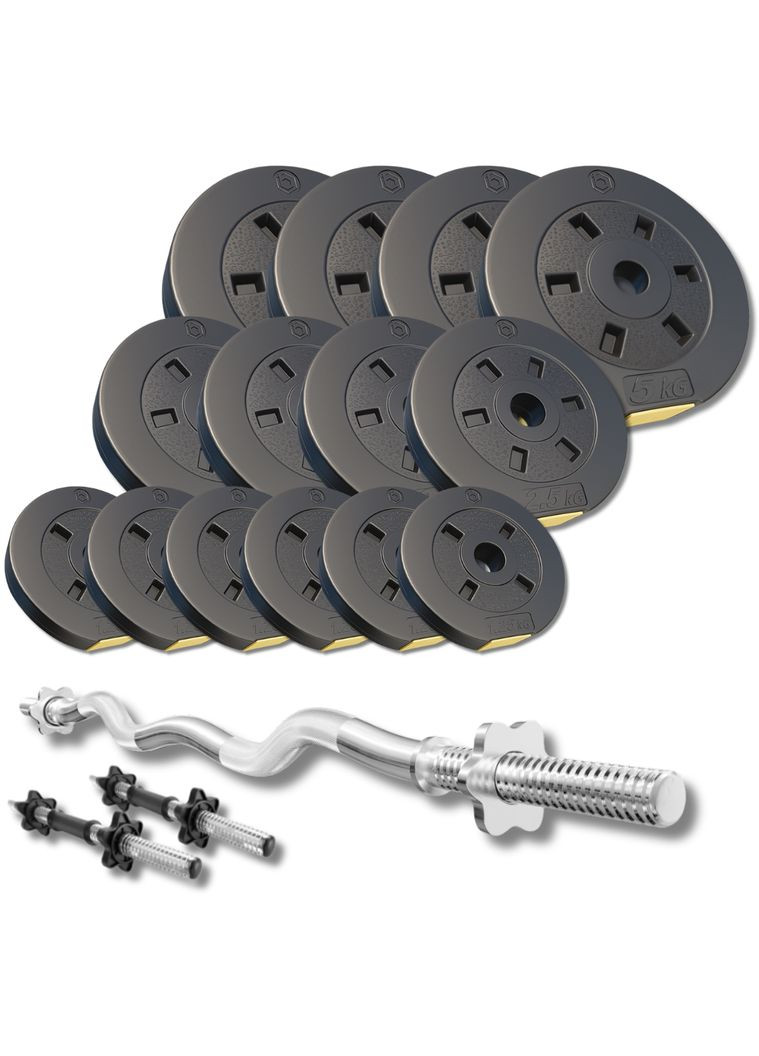 Набор со штангой и гантелями PowerPro 46кг с w-образным грифом 120см Besport (365437317)