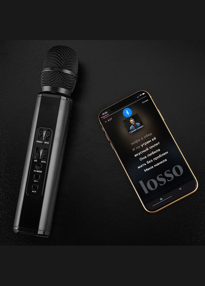 Караоке микрофон K6 Premium черный со стерео звуком Losso (327041705)