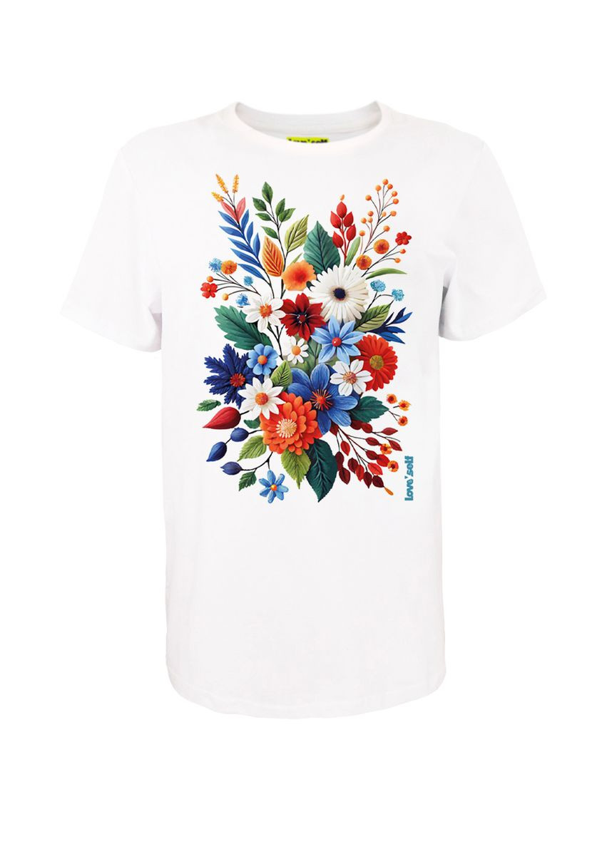 Футболка унісекс кулір біла з принтом "Wild flowers" (DTG) 4PROFI - (329901417)