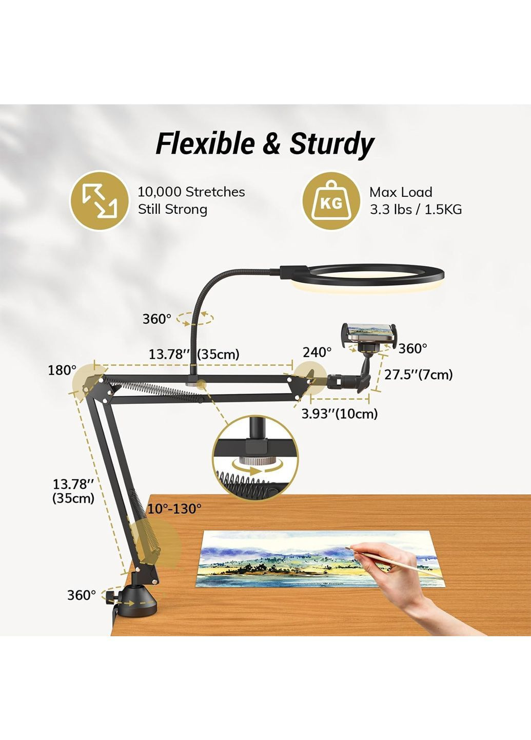 Кольцевая лампа с зажимным креплением и держателем для телефона TRL-20 Pro черный TONOR Amazon (370188082)