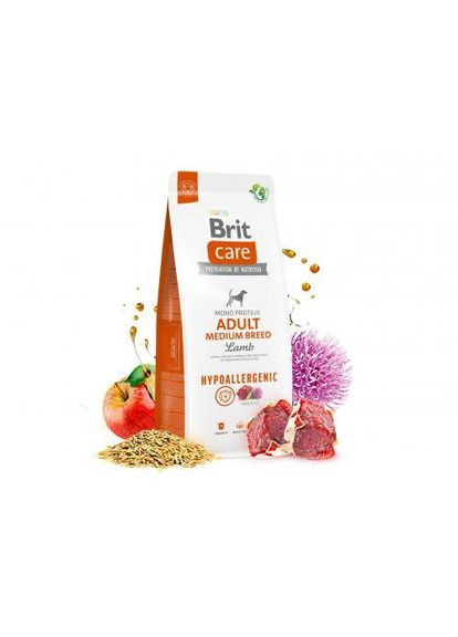 Сухой корм Dog Hypoallergenic Adult Medium Breed для собак средних пород, гипоаллергенный с ягненком, 1 кг Brit Care (349823521)
