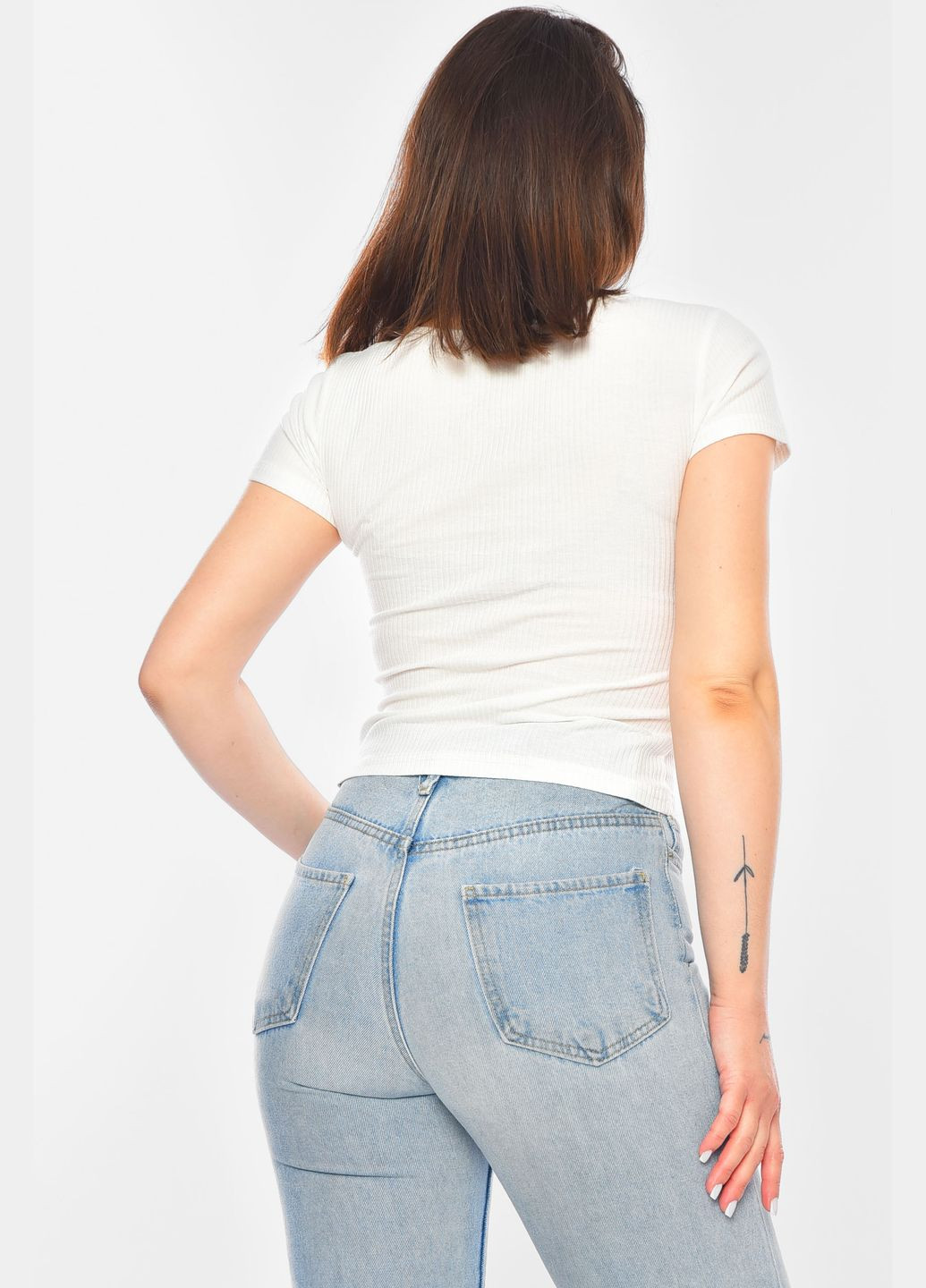 Футболка жіноча однотонна білого кольору Let's Shop - (326960689)