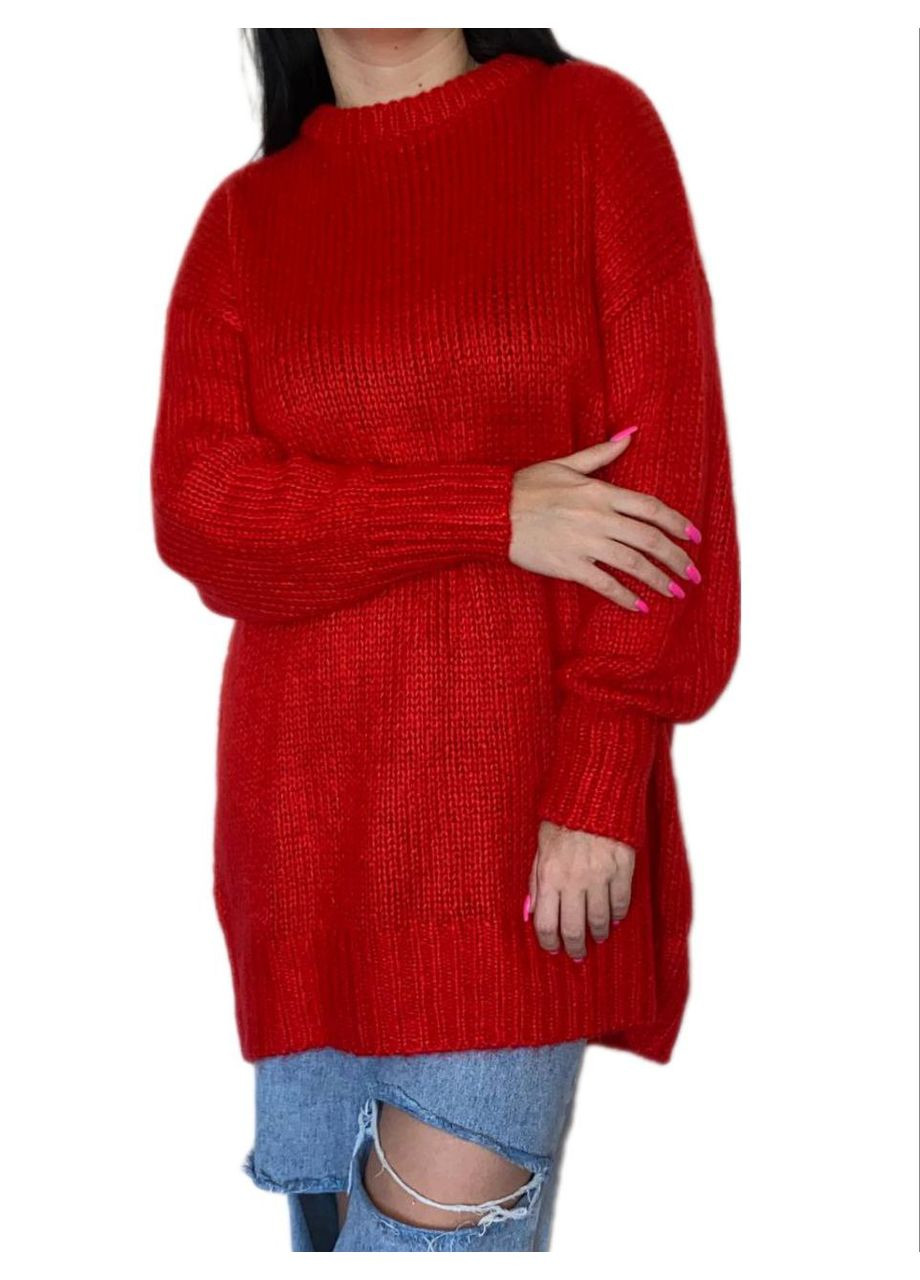 Червоний демісезонний подовжений светр Fashion Club