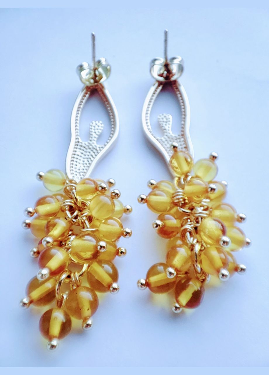 Серьги 2815 "Кармен" из натурального янтаря Медовый оттенок MINOV (304287745)