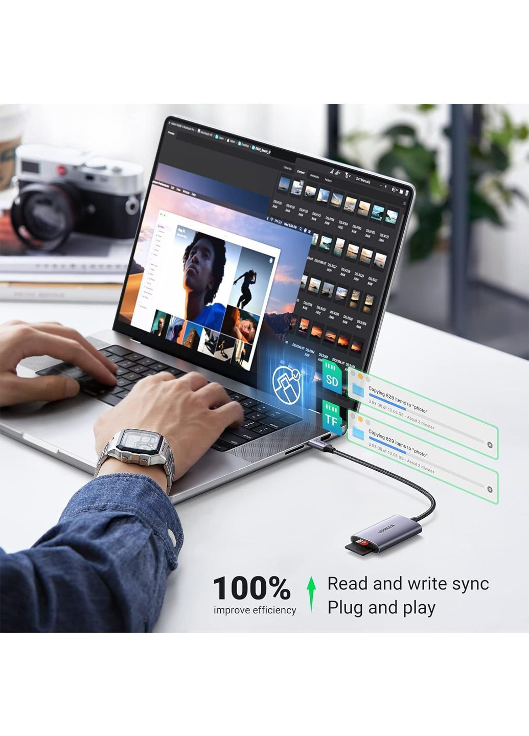 Кардрідер USB-C - SD/TF до 2 ТБ 20 cм сірий Ugreen (366027300)